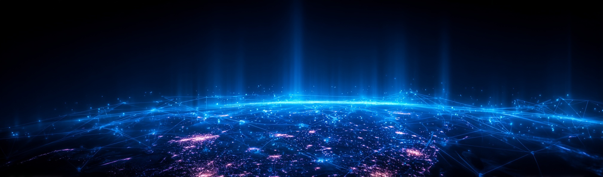 Una vista della superficie del pianeta circondato da connessioni digitali